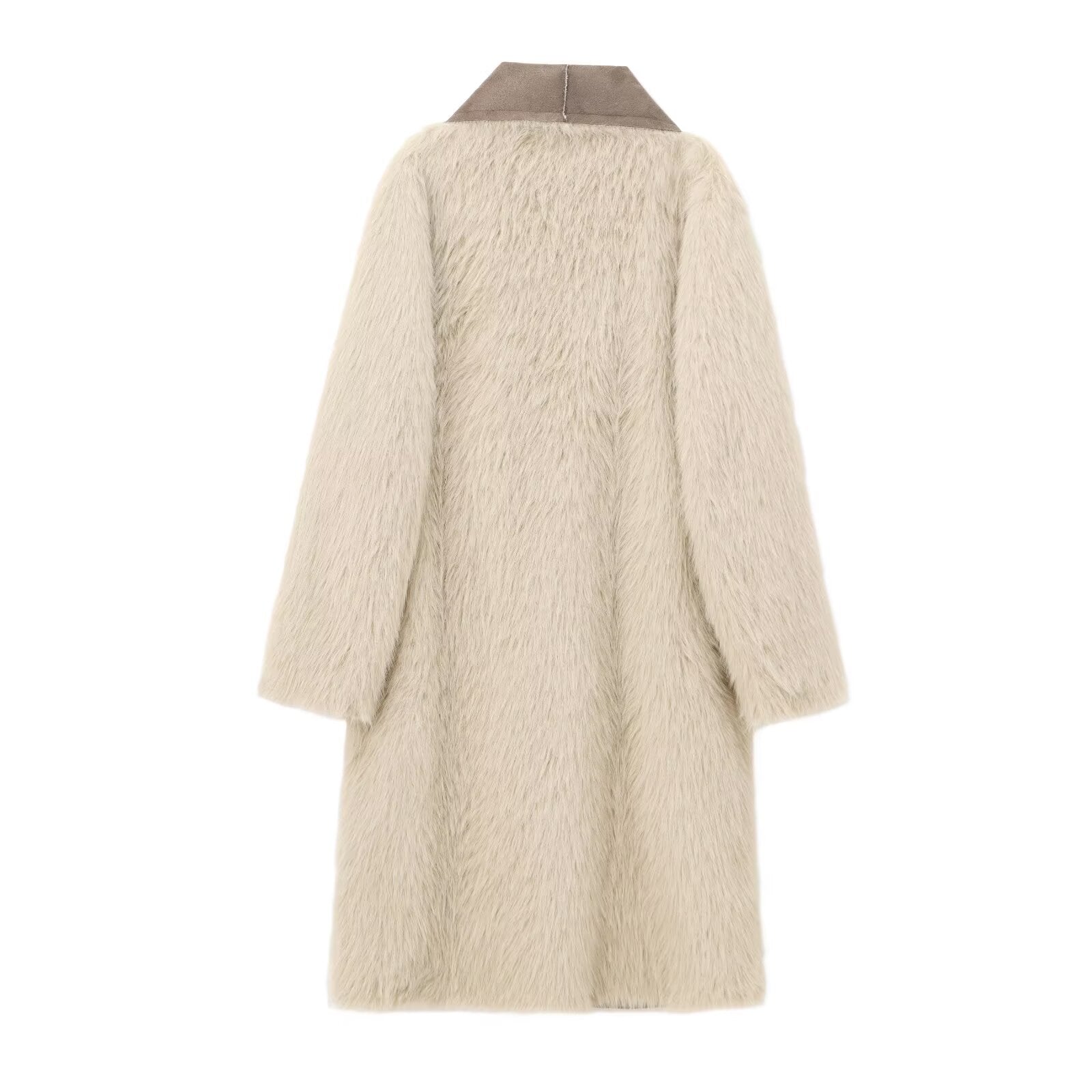 Luxuriöser Wende-Mantel im Kunstleder-Stil – Langer Mantel mit Fell-Imitat