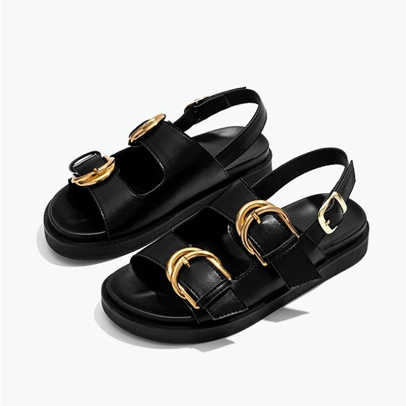 Retro Sandalen Schwarz-Gold