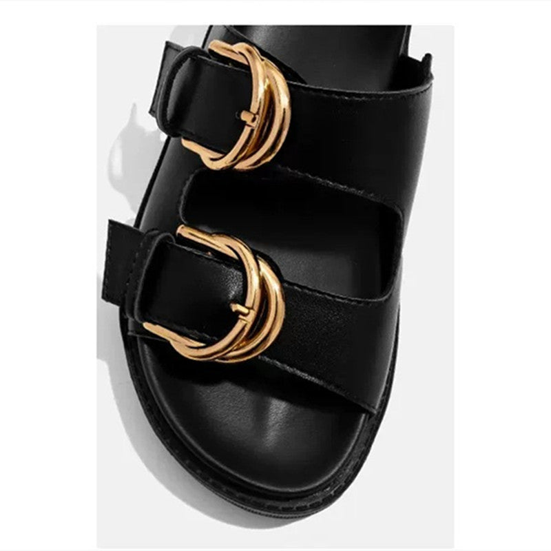 Retro Sandalen Schwarz-Gold
