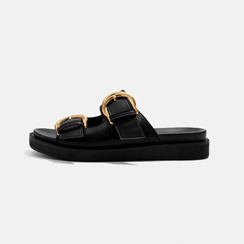 Retro Sandalen Schwarz-Gold