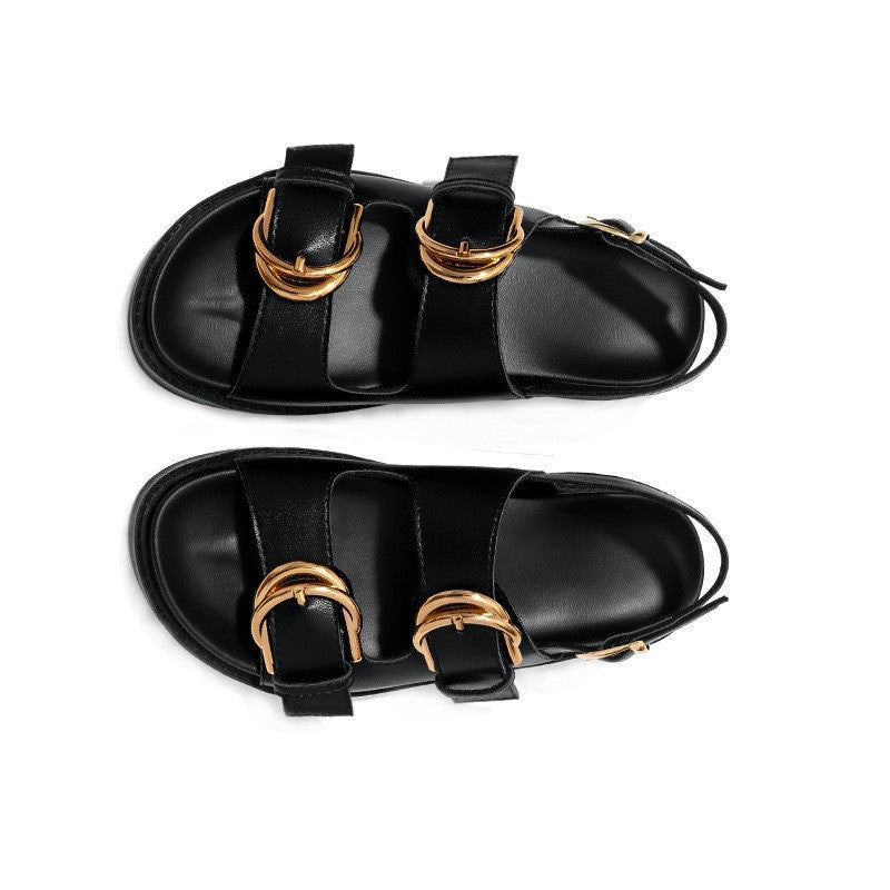 Retro Sandalen Schwarz-Gold