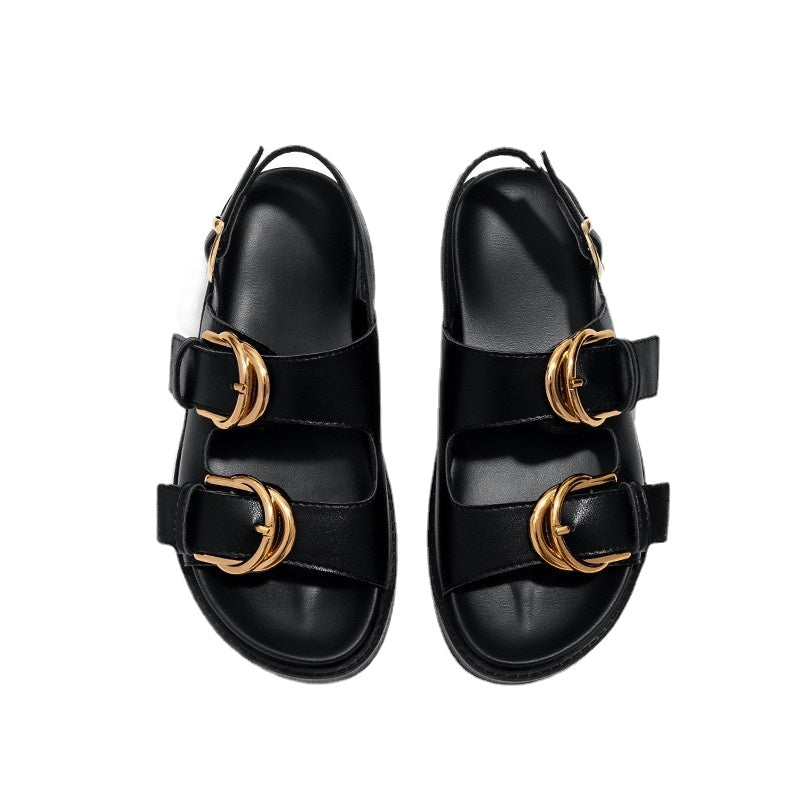 Retro Sandalen Schwarz-Gold