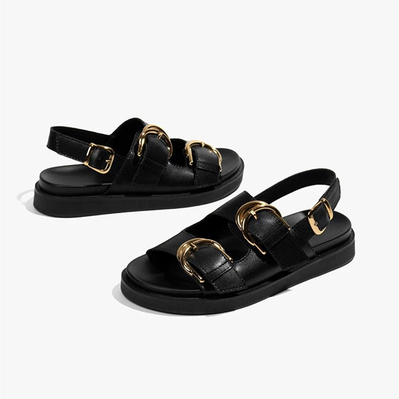 Retro Sandalen Schwarz-Gold