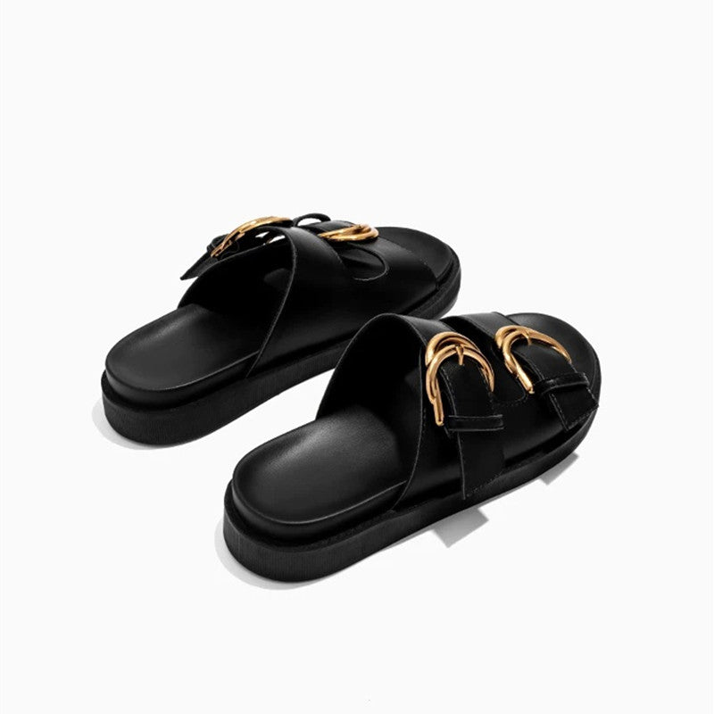 Retro Sandalen Schwarz-Gold