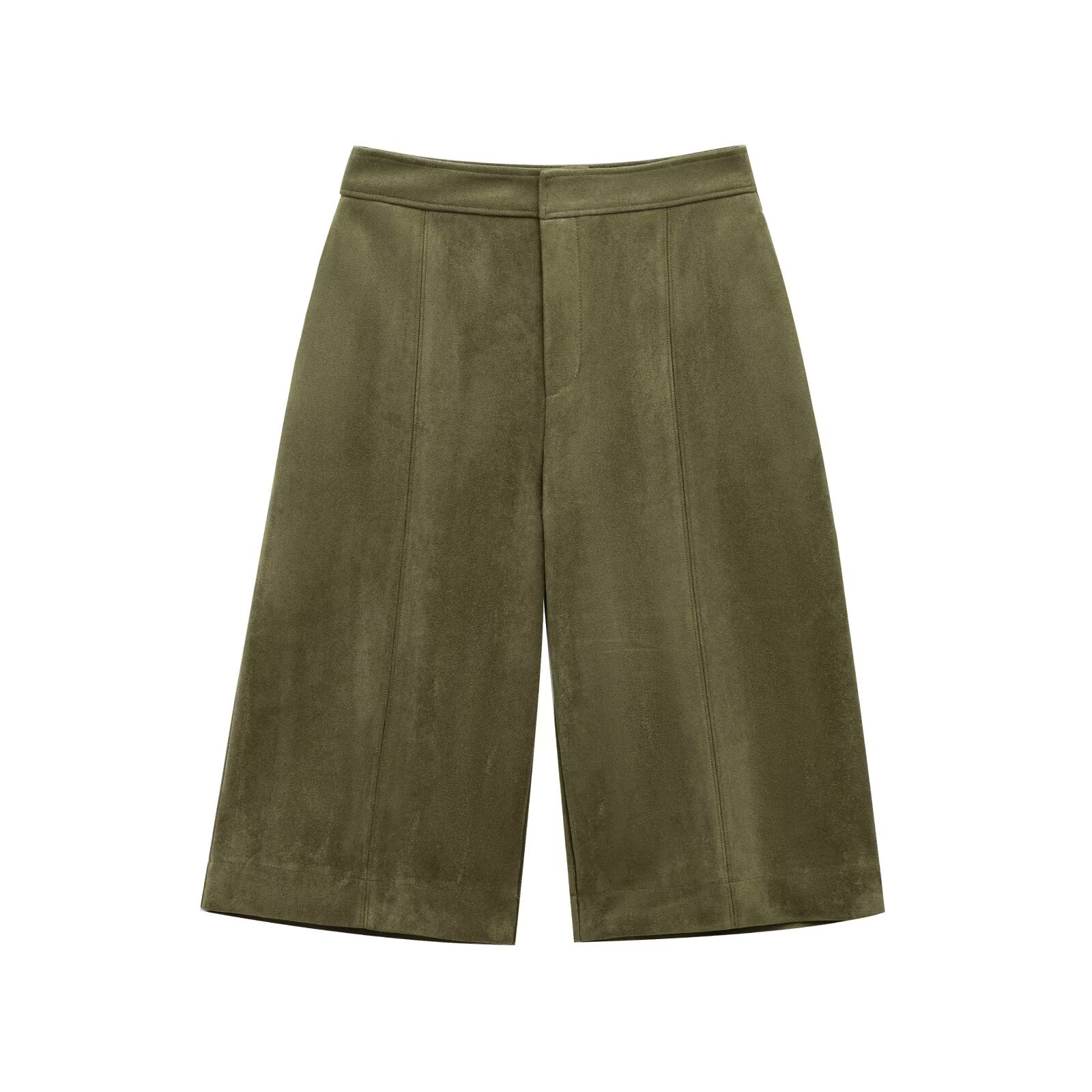 Wildleder-Optik Set: Cropped Jacke & Weite Culotte-Hose