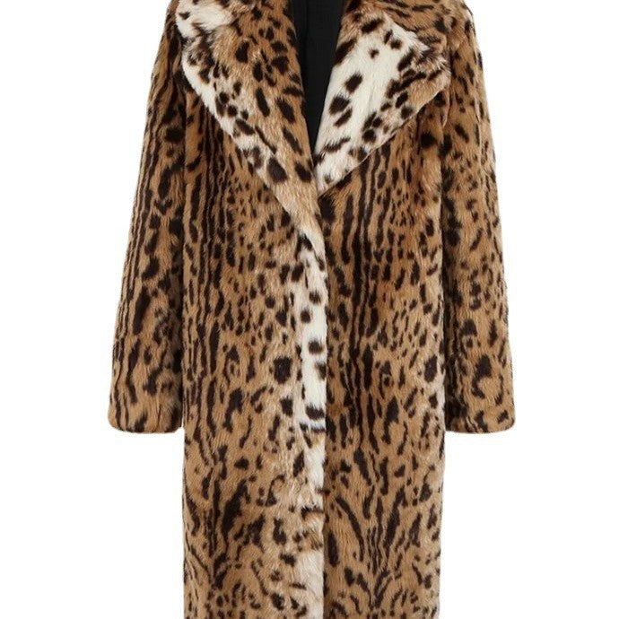 Überlanger Kunstfellmantel - Lockere Passform im Leoparden-Print