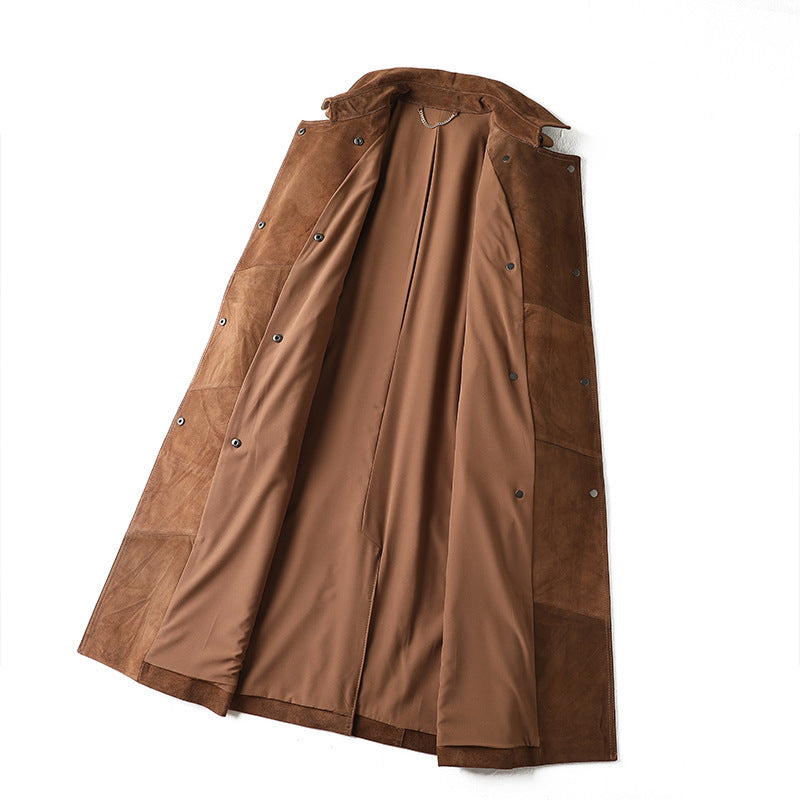 Exklusiver Trenchcoat aus echtem Wildleder – Klassischer Ledermantel mit Bindegürtel