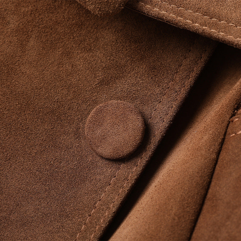 Exklusiver Trenchcoat aus echtem Wildleder – Klassischer Ledermantel mit Bindegürtel