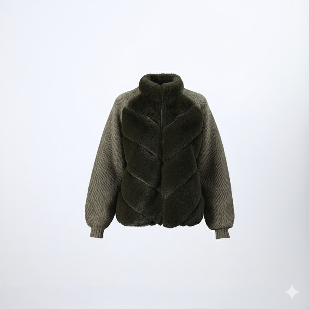 Hybrid-Jacke mit gesteppter Kunstfell-Front