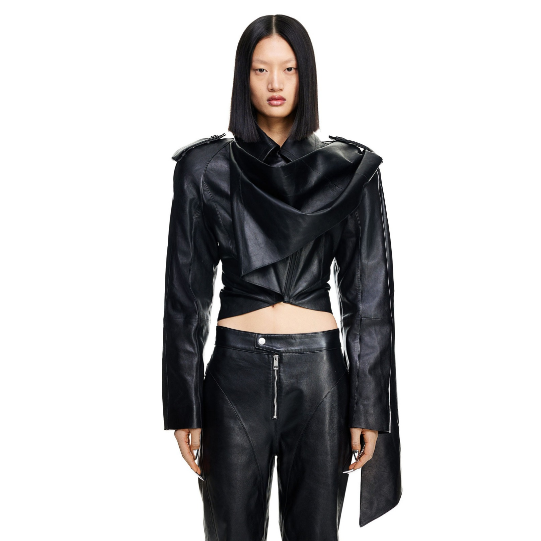 Lederjacke mit Lederschal