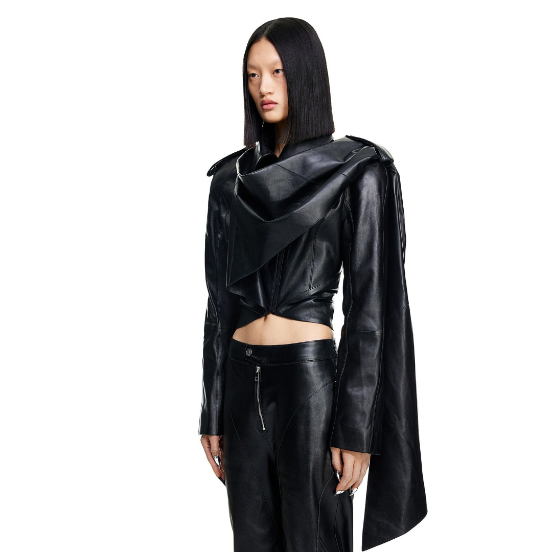 Lederjacke mit Lederschal