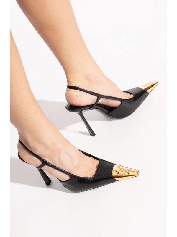 Extravagante Slingback-Pumps mit goldener Zehenkappe