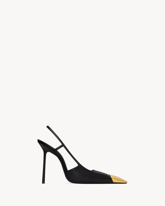 Extravagante Slingback-Pumps mit goldener Zehenkappe